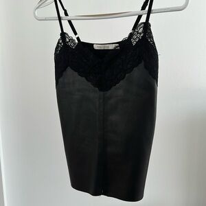 Bishop + Young Faux leather tank with lace trim